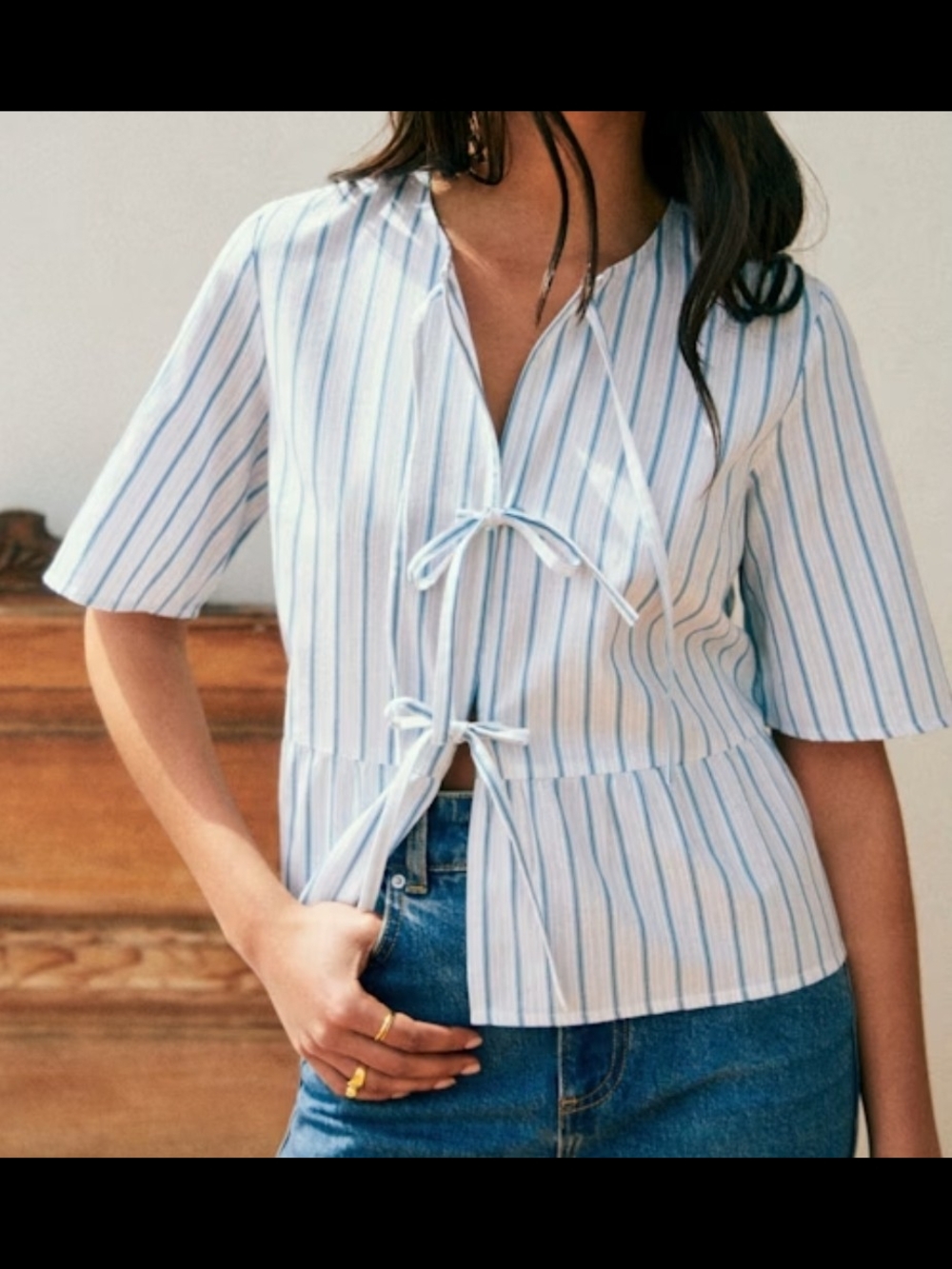 Sezane Ileana Blouse Ecru with Blue Stripes - Picture 3 of 5